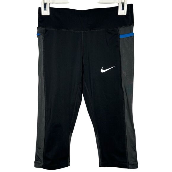 Nike Dri-Fit Running Workout Capri Drawstring Pull Black Women’s Legging Sz S - Picture 1 of 14